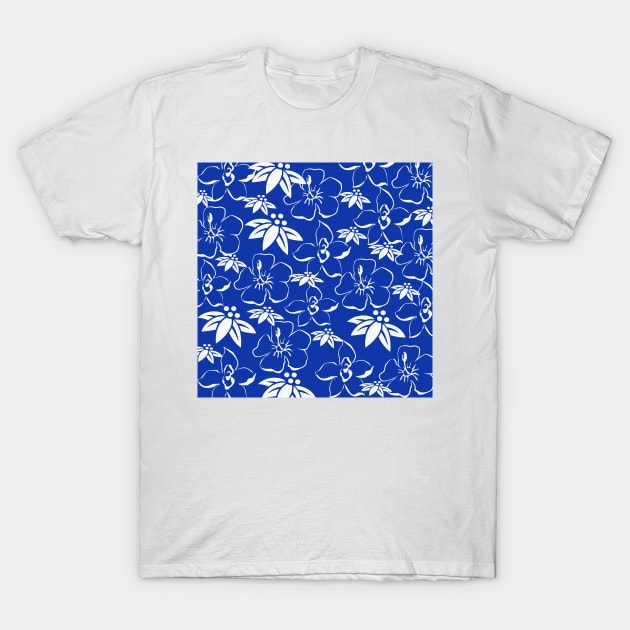 Blue and White Toile Pattern T-Shirt by Overthetopsm